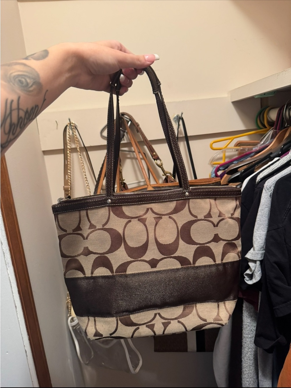 Vintage Y2K Coach Tan and Brown Signature Canvas Tote